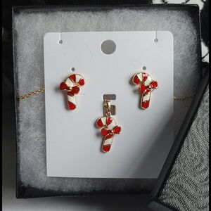 14k Gold Filled Candy Cane Necklace Earrings Set